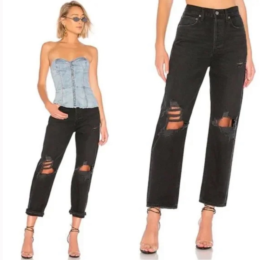 Agolde 90's Black Denim Ripped Jeans in Audio Wash Size 26